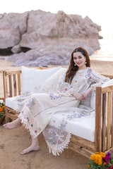 QALAMQAR-3PC CHIKANKARI LAWN EMBROIDERED WITH ORGANZA EMBROIDERED DUPATTA & TROUSER -GM-4521