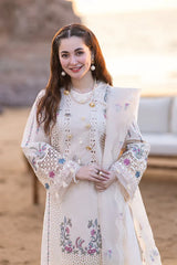 QALAMQAR-3PC CHIKANKARI LAWN EMBROIDERED WITH ORGANZA EMBROIDERED DUPATTA & TROUSER -GM-4521
