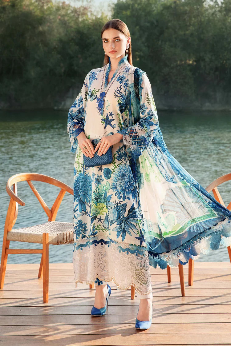 MARIA.B-3PC LAWN EMBROIDERED PRINTED SHIRT WITH CHIFFON PRINT DUPATTA AND PRINT TROUSER-GM-2519