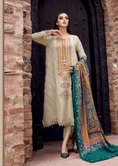 MARIA.B-3PC DHANAK EMBROIDERED SHIRT WITH COUTRAI PRINTED SHAWL AND TROUSER-GM-4030