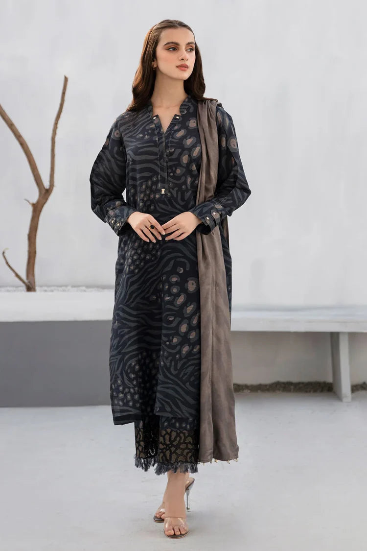 BAROUQE-3PC KHADDAR PRINTED SHIRT WITH KHADDAR PRINT DUPATTA AND PRINT TROUSER-GM-2620