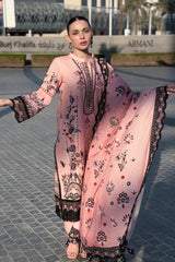 GM-3PC KARANDI PRINTED EMBROIDERED SHIRT WITH KARANDI PRINTED EMB SHAWL & PRINTED TROUSER-GM-