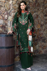 SAPPHIRE-3PC KHADDAR EMBROIDERED SHIRT WITH COURTRAI PRINTED SHAWL AND TROUSER-GM-4419