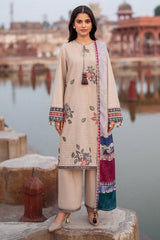 JAZMIN-3PC LAWN EMBROIDERED SHIRT WITH MONARK PRINTED DUPATTA AND TROUSER-GM-3631