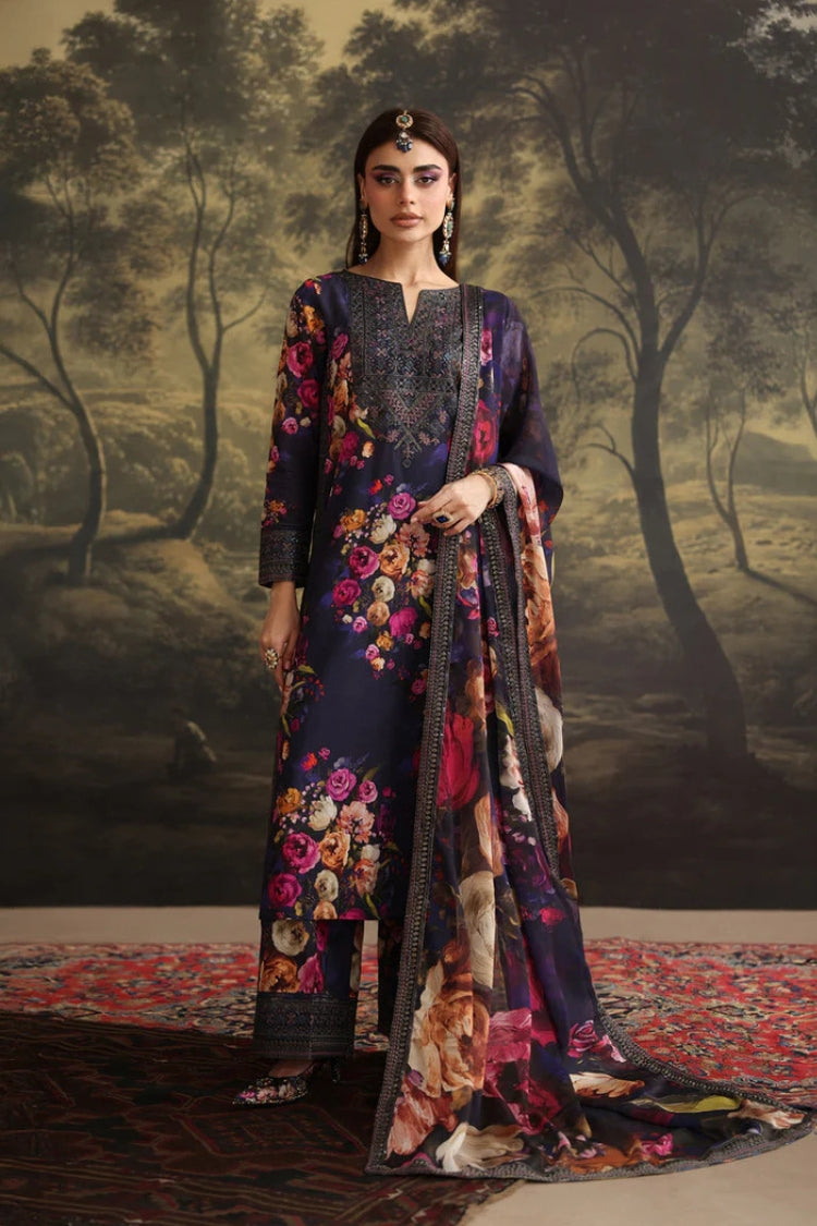 ZAINAB CHOTANI-3PC SHAMOZE SILK PRINTED EMBROIDERED SHIRT WITH SOFT SILK PRINTED EMB DUPATTA & EMB TROUSER-GM-1725