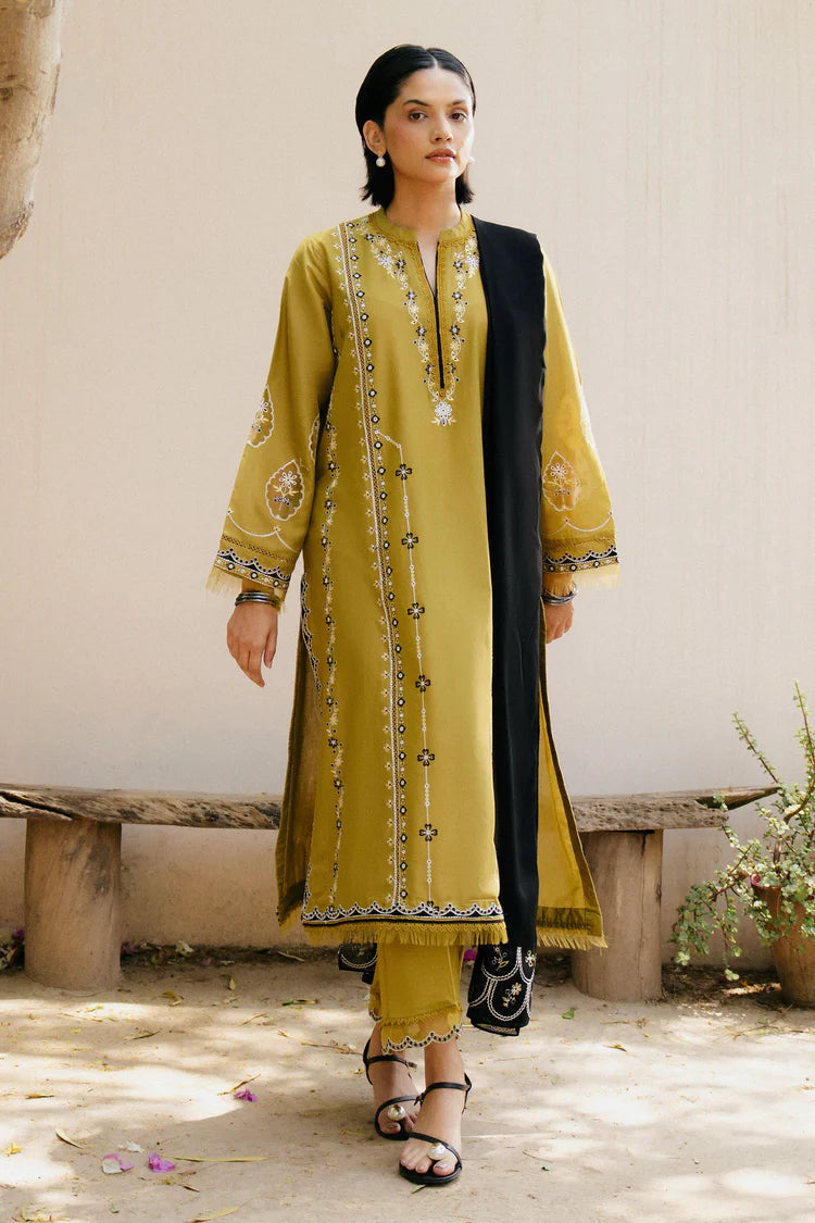 ZARA SHAHJAHAN-3PC DHANAK EMBROIDERED SHIRT WITH CHIFFON EMBROIDERED SHAWL & DHANAK TOUSER-GM-4222