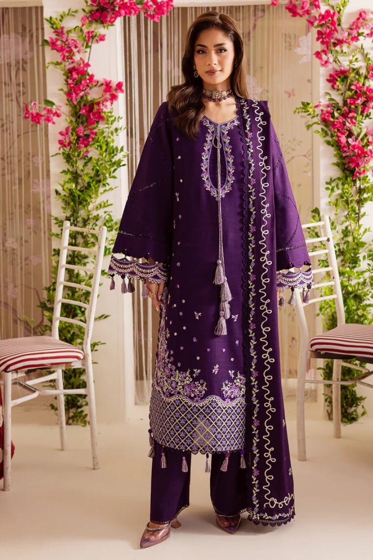 MAHNUR-3PC DHANAK EMBROIDERED SHIRT WITH DHANAK EMBROIDERED SHAWL & TROUSER-GM-4328