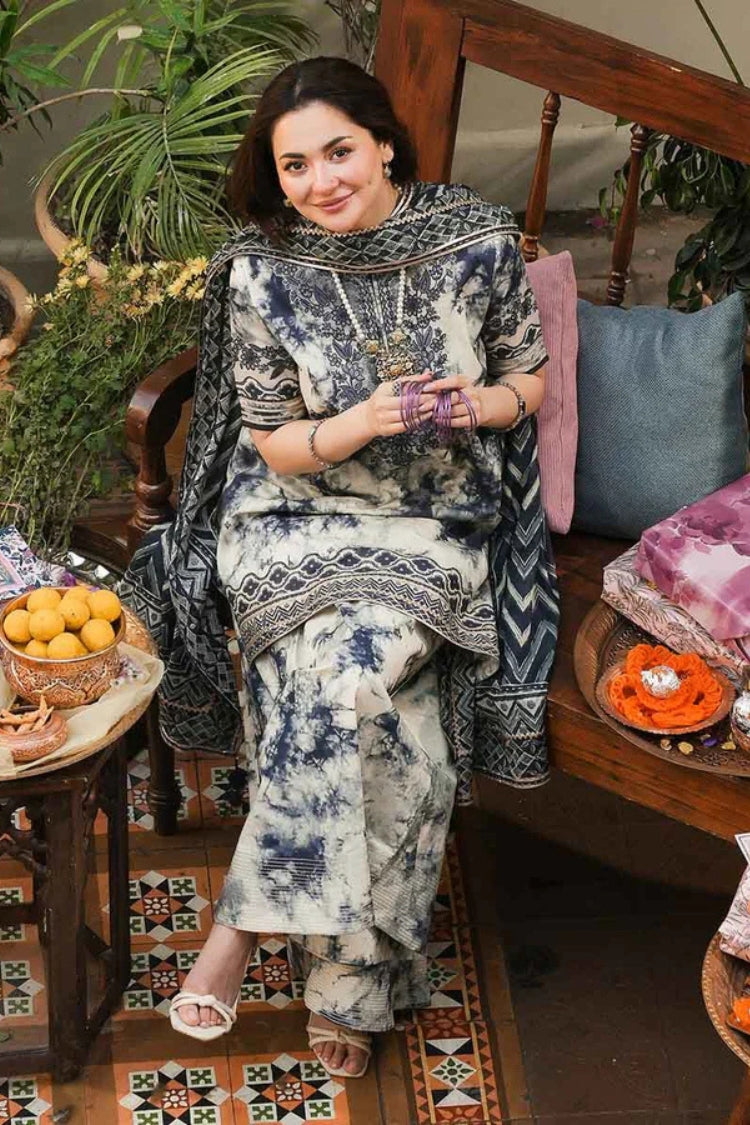SAPPHIRE-3PC KHADDAR PRINTED EMB SHIRT WITH KHADDAR PRINT DUPATTA AND PRINT TROUSER-GM-2527