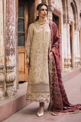 NUREH-3PC DHANAK EMBROIDERED SHIRT WITH COURTRAI PRINTED SHAWL & TROUSER-GM-4341