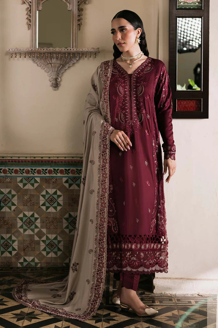 NUREH-3PC DHANAK EMBROIDERED SHIRT WITH DHANAK EMBROIDERED SHAWL AND TROUSER-GM-4375