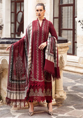 MARIA B - 3PC DHANAK EMBROIDERED SHIRT WITH COUTURE WOOL PRINT SHAWL AND DHANAK TROUSER-GM-4043