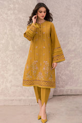 JAZMIN-3PC DHANAK EMBROIDERED SHIRT WITH COUTRAI WOOL PRINTED SHAWL & TROUSER-GM-4028