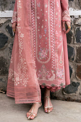 QALAMQAR-3PC DHANAK EMBROIDERED SHIRT WITH COTTON NET EMBROIDERED AND EMB TROUSER-GM-4213