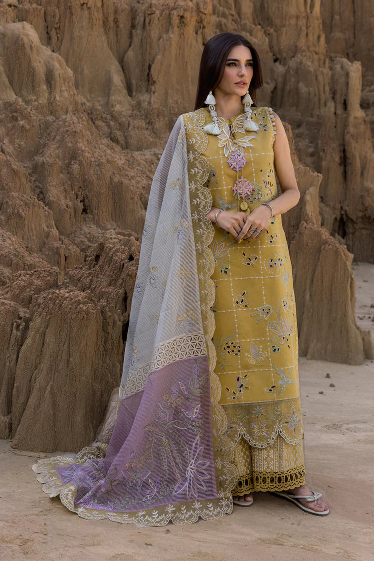 RANG RASIYA-3PC DHANAK EMBROIDERED SHIRT WITH KHAADI NET EMB READY TO WEAR DUPATTA & DHANAK TOUSER-GM-4141