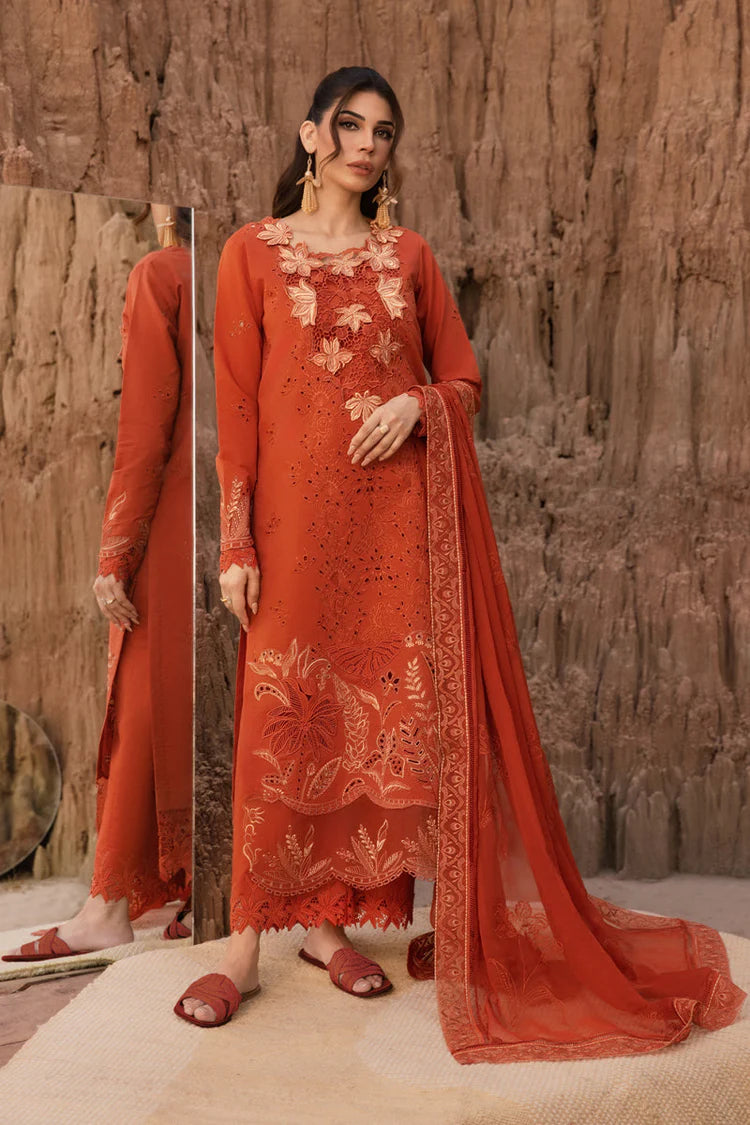 RANG RASIYA-3PC LAWN CHIKANKARI EMB SHIRT WITH ORGANZA EMB DUPATTA AND EMB TROUSER-GM-4520