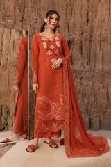 RANG RASIYA-3PC LAWN CHIKANKARI EMB SHIRT WITH ORGANZA EMB DUPATTA AND EMB TROUSER-GM-4520