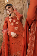 RANG RASIYA-3PC LAWN CHIKANKARI EMB SHIRT WITH ORGANZA EMB DUPATTA AND EMB TROUSER-GM-4520
