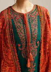 HUSSAIN REHAR-3PC DHANAK EMBROIDERED SHIRT WITH COURTRAI PRINTED SHAWL AND TROUSER-GM-4343