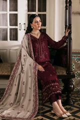 NUREH-3PC DHANAK EMBROIDERED SHIRT WITH DHANAK EMBROIDERED SHAWL AND TROUSER-GM-4375