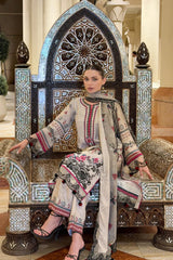 GM-3PC KARANDI PRINTED EMBROIDERED SHIRT WITH KARANDI PRINTED EMB SHAWL & PRINTED TROUSER-GM-