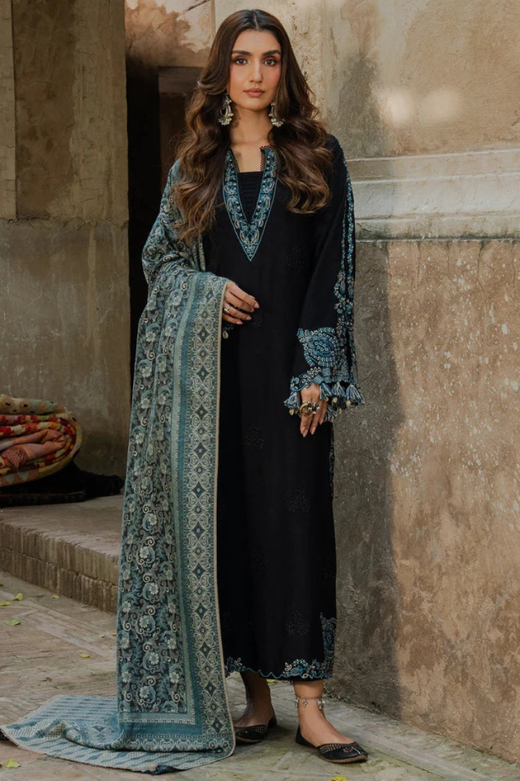 IZEL-3PC DHANAK EMBROIDERED SHIRT WITH COURTRAI PRINTED SHAWL & TROUSER-GM-4379