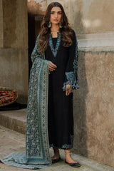 IZEL-3PC DHANAK EMBROIDERED SHIRT WITH COURTRAI PRINTED SHAWL & TROUSER-GM-4379