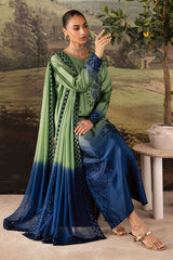 NUREH-3PC SHAMOZE SILK PRINTED EMBROIDERED SHIRT WITH SOFT SILK PRINTED EMB DUPATTA & TROUSER-GM-1736