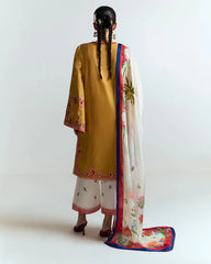 HUSSAIN REHAR - 3PC DHANAK HEAVY EMBROIDERED SHIRT WITH COURTRAI PRINTED SHAWL AND EMB TROUSER-GM-4212