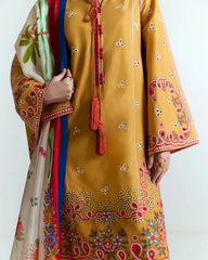 HUSSAIN REHAR - 3PC LAWN HEAVY EMBROIDERED SHIRT WITH MONARK PRINTED DUPATTA AND EMB TROUSER-GM-3799