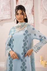 IZNIK - 3PC LAWN BORER EMBROIDERED SHIRT WITH MONARK PRINTED DUPATTA AND TROUSER-GM-3739