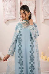 IZNIK - 3PC LAWN BORER EMBROIDERED SHIRT WITH MONARK PRINTED DUPATTA AND TROUSER-GM-3739