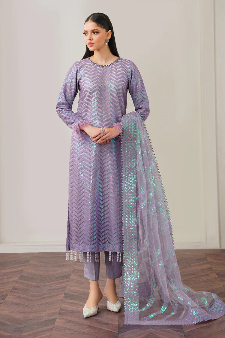 BAROUQE-ORGANZA 3PC SEQUENCE EMBROIDERED SHIRT WITH ORGANZA SEQUENCE EMBROIDERED DUPATTA WITH SILK TROUSER -GM-4266
