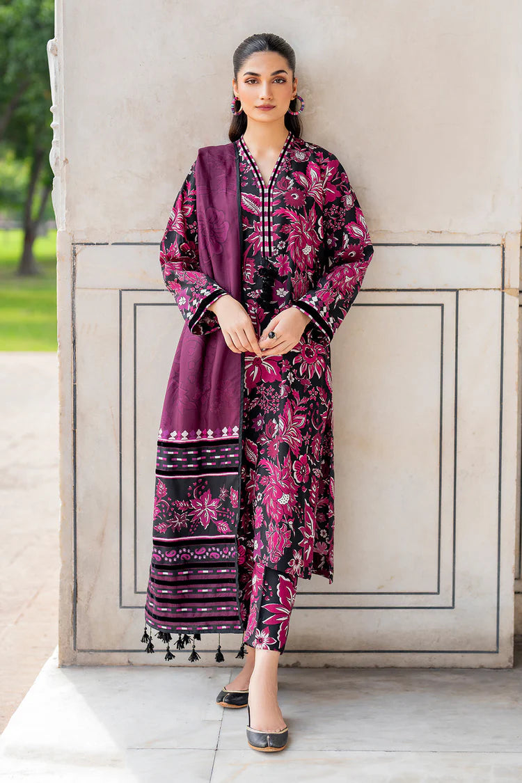 BAROUQUE-3PC KHADDAR PRINTED SHIRT WITH KHADDAR PRINT DUPATTA AND PRINT TROUSER-GM-2633