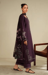SERAN-3PC DHANAK EMBROIDERED SHIRT WITH COURTRAI PRINTED SHAWL & TROUSER-GM-4317