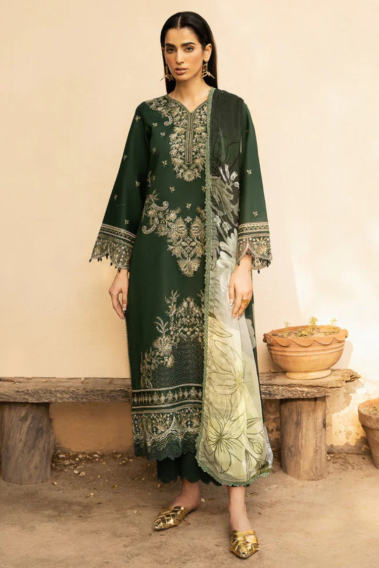 IZEL-3PC LAWN EMBROIDERED SHIRT WITH CHIFFOON PRINT DUPATTA AND EMB TROUSER-GM-4628