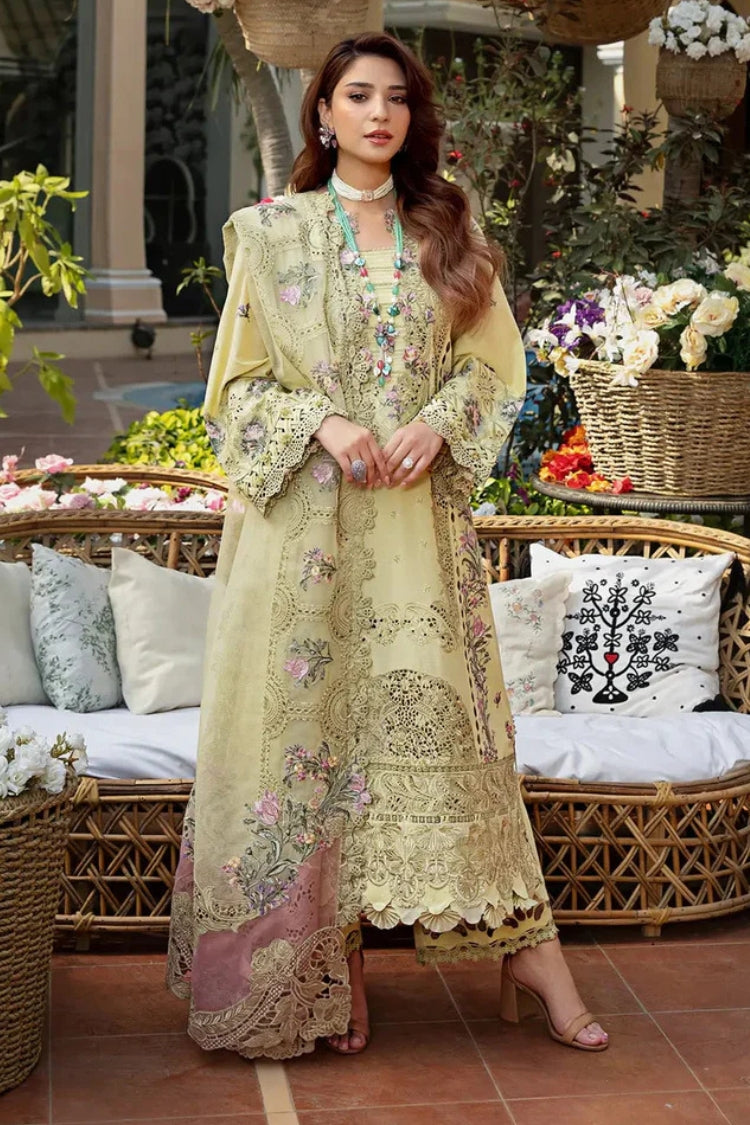 ELAF-3PC LAWN CHIKANKARI EMBROIDERED SHIRT WITH KHAADI NET EMB DUPATTA AND EMB TROUSER-GM-4601