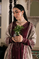 NUREH-3PC DHANAK EMBROIDERED SHIRT WITH DHANAK EMBROIDERED SHAWL AND TROUSER-GM-4375