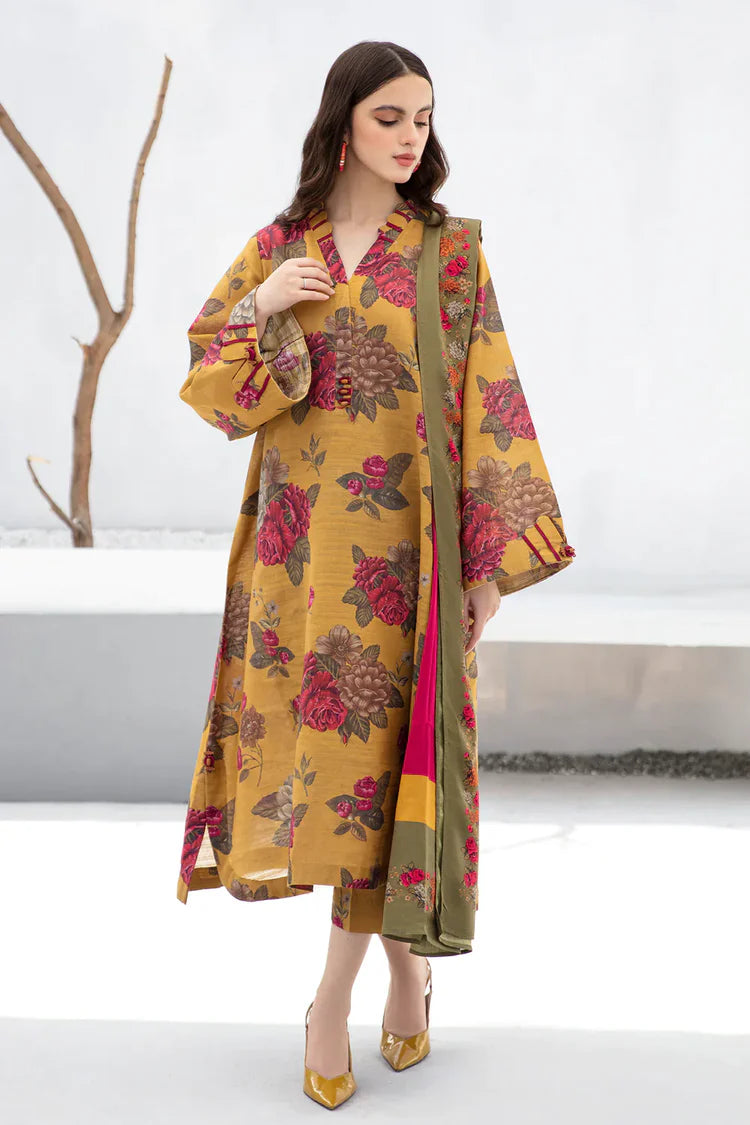 BAROQUE-3PC KHADDAR PRINTED SHIRT WITH KHADDAR PRINT DUPATTA AND PRINT TROUSER-GM-2619