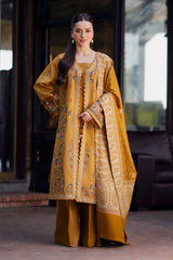 NISHAT-3PC KHADDAR EMBROIDERED SHIRT WITH COURTRAI PRINTED SHAWL & TROUSER-GM-4377