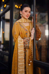 NISHAT-3PC KHADDAR EMBROIDERED SHIRT WITH COURTRAI PRINTED SHAWL & TROUSER-GM-4377