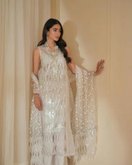 LAJ BY LAJWANTI-ORGANZA HAMNDMADE EMBLISHED EMBROIDERED FRONT SHIRT WITH ORGANZA EMBROIDERED READY TO WEAR DUPATTA-GM-3428