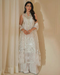 LAJ BY LAJWANTI-ORGANZA HAMNDMADE EMBLISHED EMBROIDERED FRONT SHIRT WITH ORGANZA EMBROIDERED READY TO WEAR DUPATTA-GM-3428