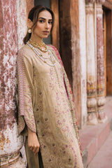 NUREH-3PC DHANAK EMBROIDERED SHIRT WITH COURTRAI PRINTED SHAWL & TROUSER-GM-4341