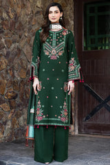 SAPPHIRE-3PC KHADDAR EMBROIDERED SHIRT WITH COURTRAI PRINTED SHAWL AND TROUSER-GM-4419