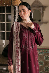NUREH-3PC DHANAK EMBROIDERED SHIRT WITH DHANAK EMBROIDERED SHAWL AND TROUSER-GM-4375