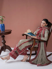 ASIM JOFA-3PC DHANAK EMBROIDERED SHIRT WITH DHANAK EMBROIDERED SHAWL AND EMB TROUSER-GM-4001