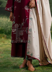 IMAGE-3PC KHADDAR EMBROIDERED SHIRT WITH DHANAK EMBROIDERED SHAWL AND KHADDAR TROUSER-GM-4373