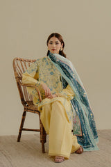 ZARASHAHJAHAN-3PC DHANAK EMBROIDERED SHIRT WITH COURTRAI WOOL PRINTED SHAWL AND TROUSER-GM-4066