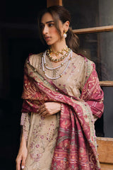 NUREH-3PC DHANAK EMBROIDERED SHIRT WITH COURTRAI PRINTED SHAWL & TROUSER-GM-4341