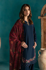 BATIK-3PC DHANAK EMBROIDERED SHIRT WITH COURTRAI PRINTED SHAWL & EMB TROUSER-GM-4231